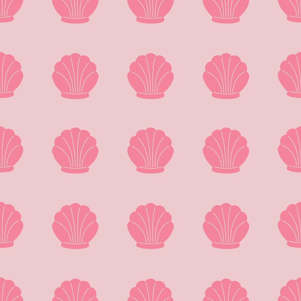 pink seamless pattern with shells placed in rows vector illustration