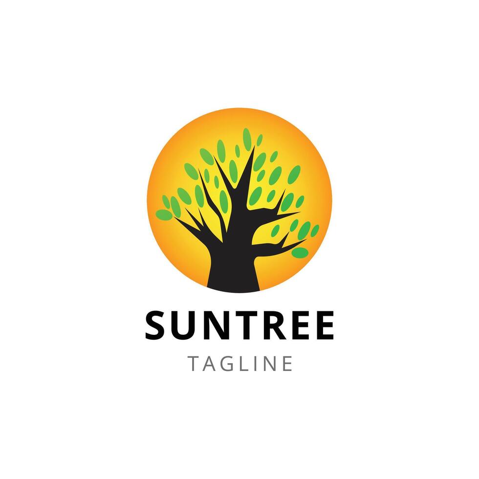 Sun tree logo design template vector