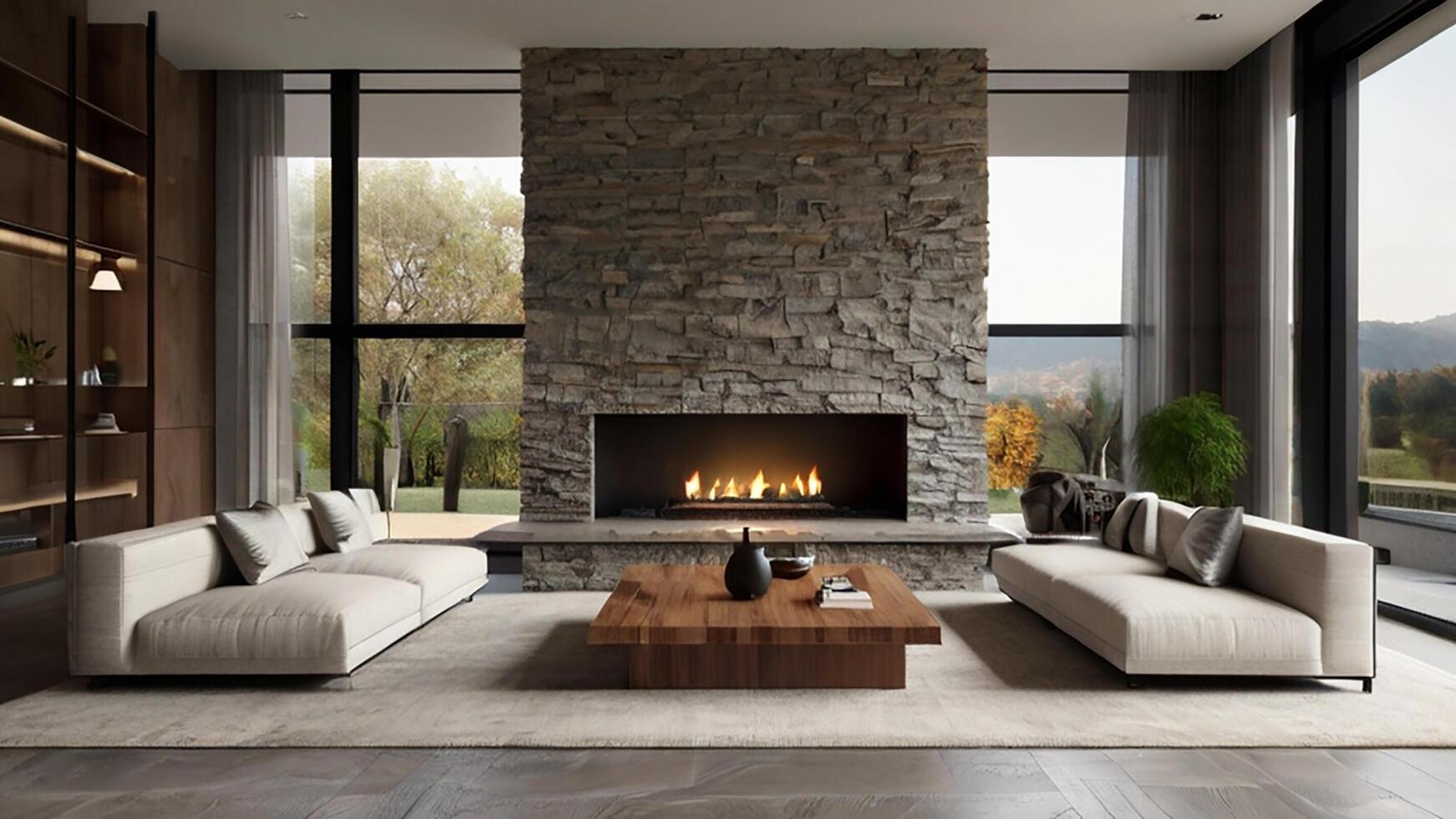 AI generated Minimalist style home interior design of modern living room in a home. photo