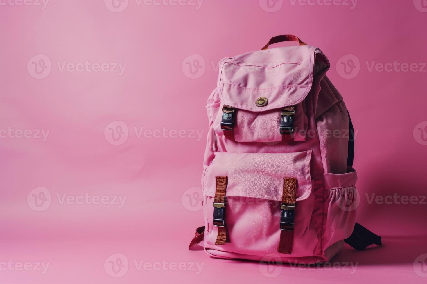 AI generated School backpack on pink background. photo