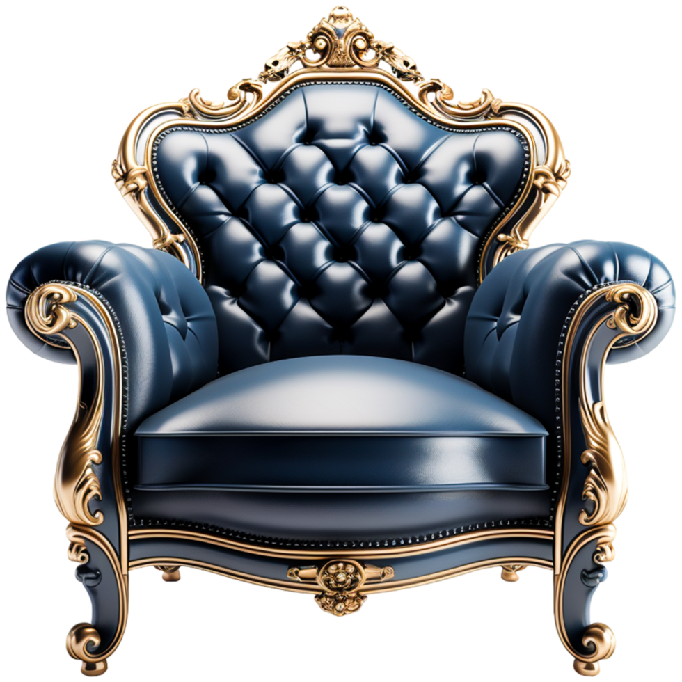 ai gegenereerd donker blauw marine saffier kleur fauteuil modern ontwerper stoel png