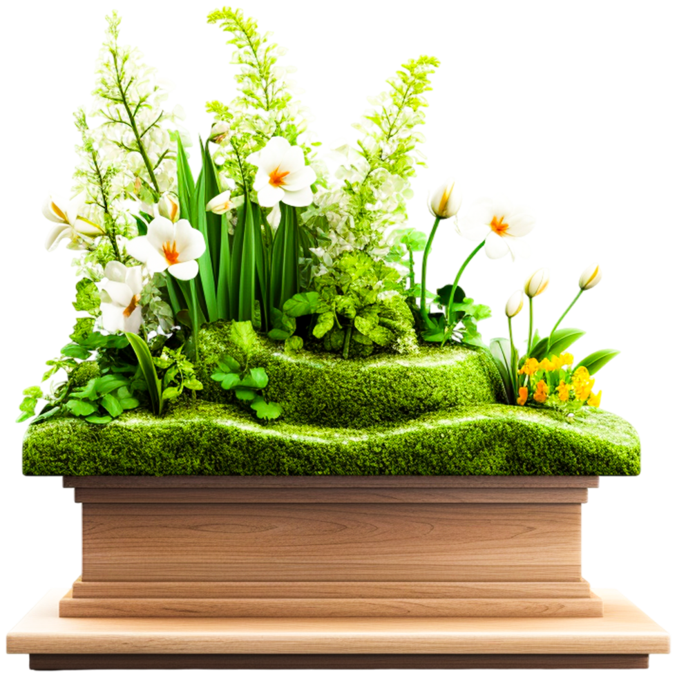 AI generated 3d render the garden is decorated with flowers and grass small png