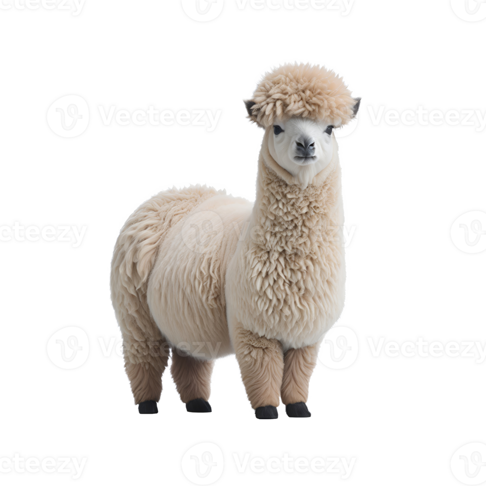 AI generated Cute fatty alpaca standing isolated on transparent background png