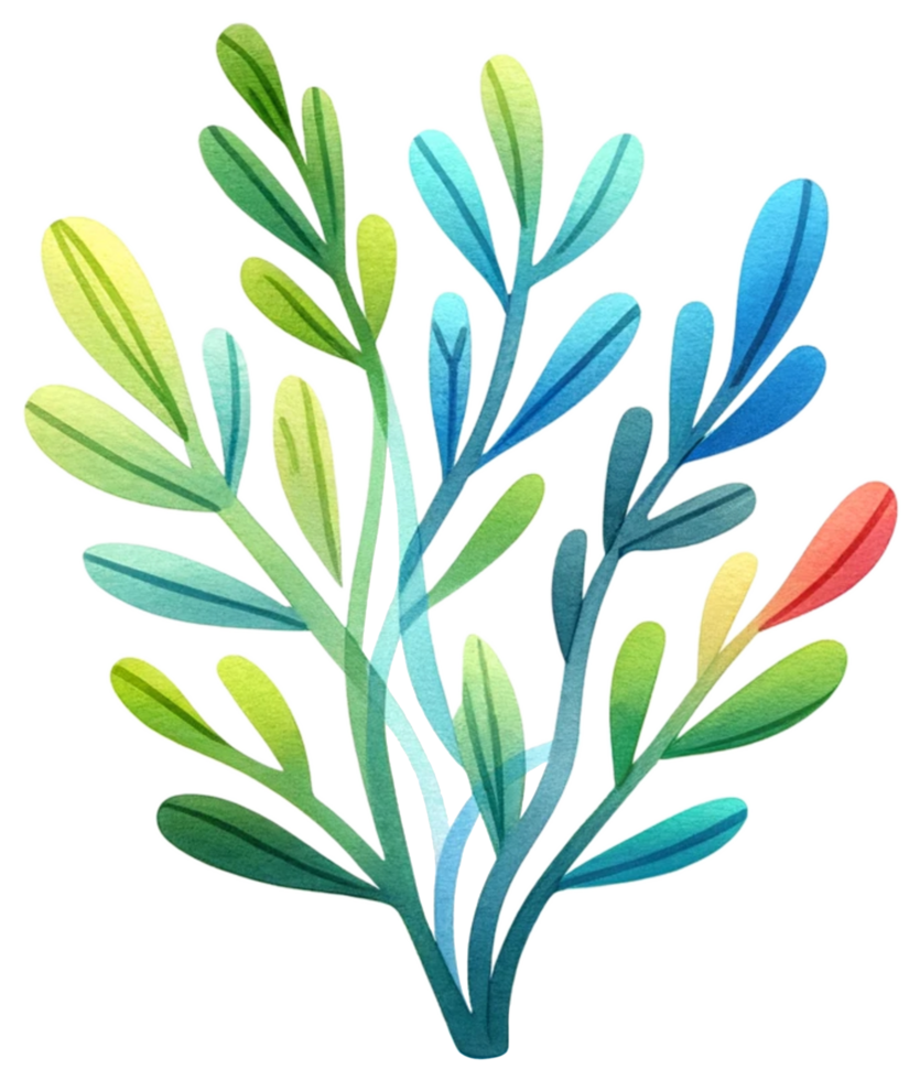 AI generated Colorful seaweed ocean flora watercolor illustration AI Generative png