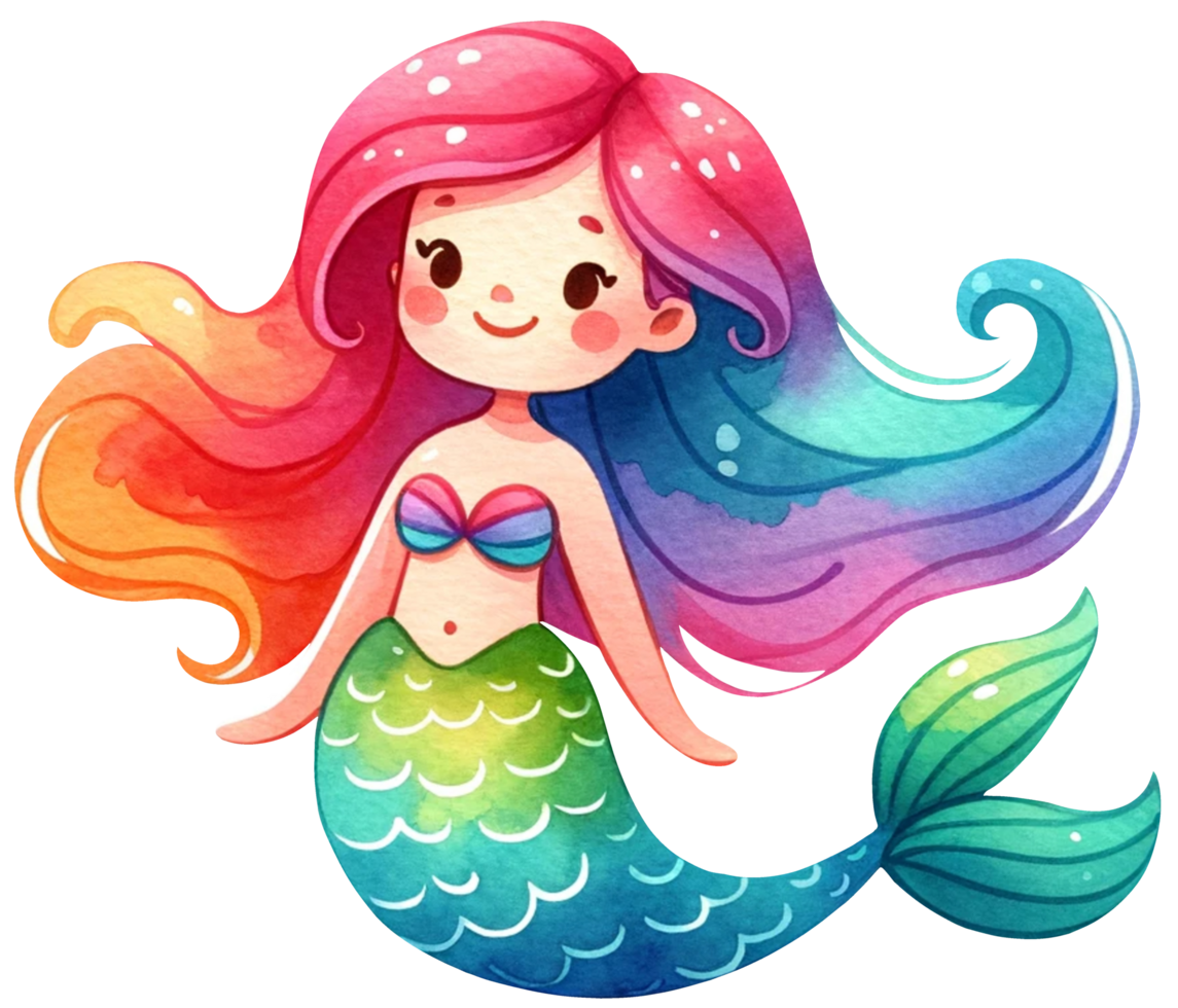 AI generated Watercolor mermaid fantasy Colorful character illustration AI Generative png