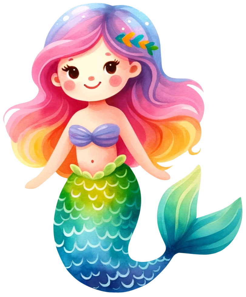 ai generado acuarela sirena fantasía vistoso personaje ilustración ai generativo png