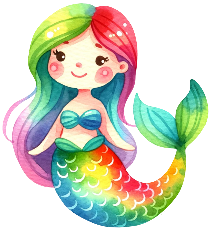 AI generated Watercolor mermaid fantasy Colorful character illustration AI Generative png