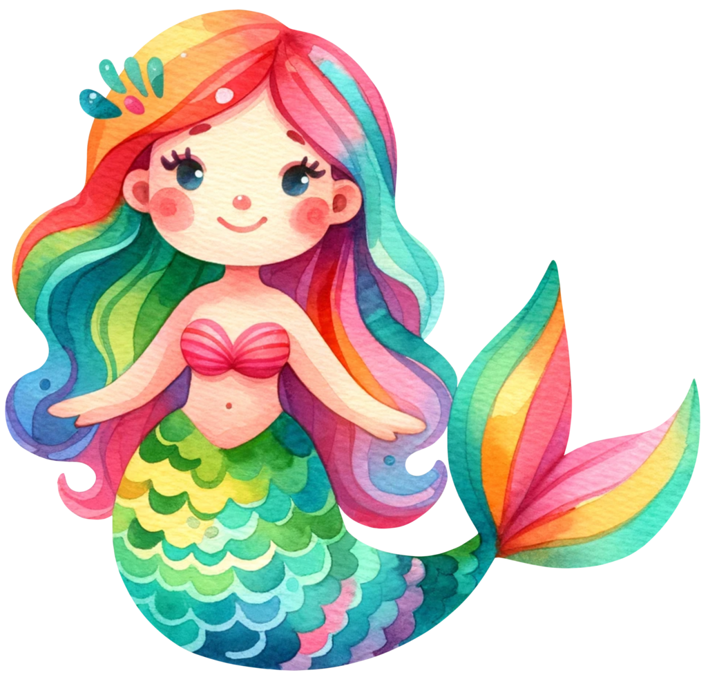 AI generated Watercolor mermaid fantasy Colorful character illustration AI Generative png