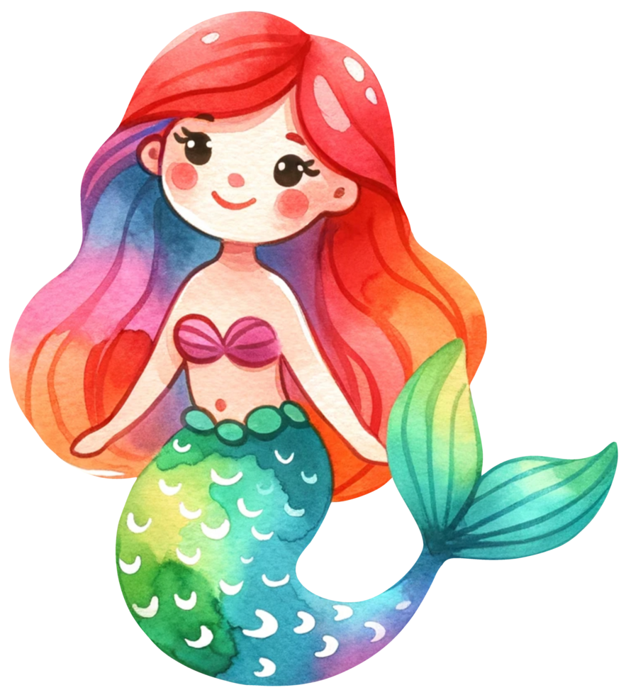 AI generated Watercolor mermaid fantasy Colorful character illustration AI Generative png