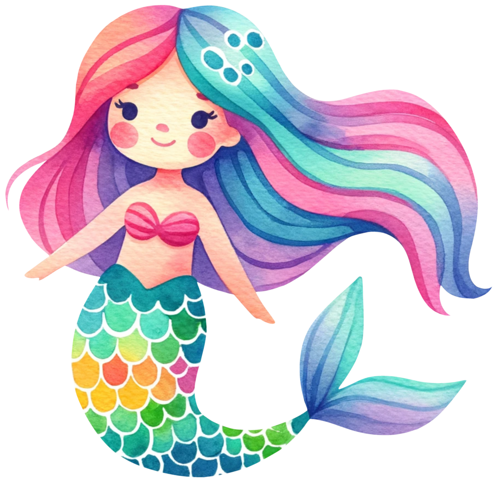 ai generado acuarela sirena fantasía vistoso personaje ilustración ai generativo png