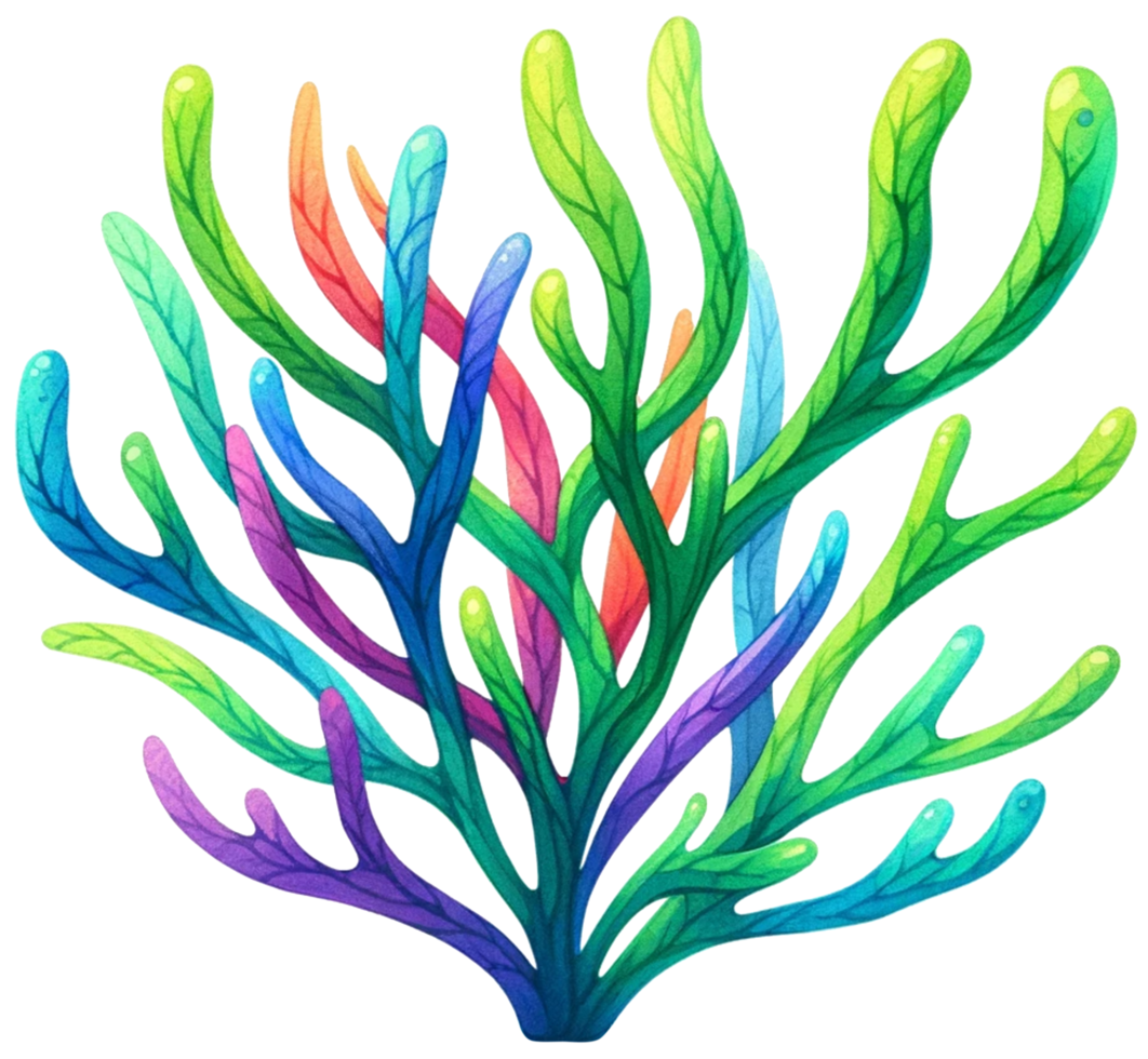 AI generated Colorful seaweed ocean flora watercolor illustration AI Generative png