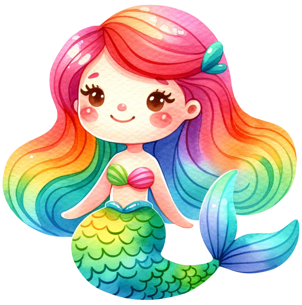 AI generated Watercolor mermaid fantasy Colorful character illustration AI Generative png