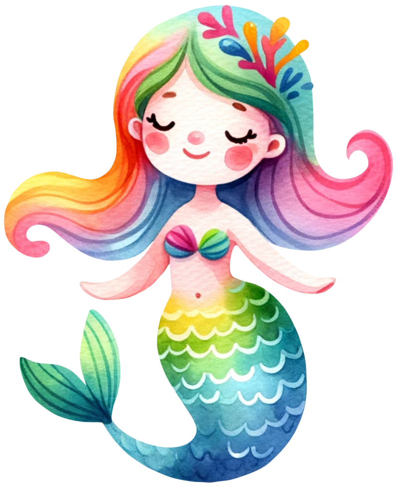 AI generated Watercolor mermaid fantasy Colorful character illustration AI Generative png
