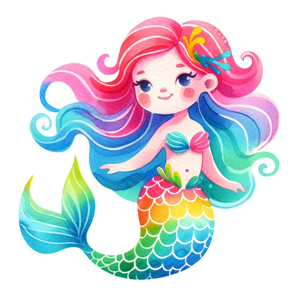 AI generated Watercolor mermaid fantasy Colorful character illustration AI Generative png