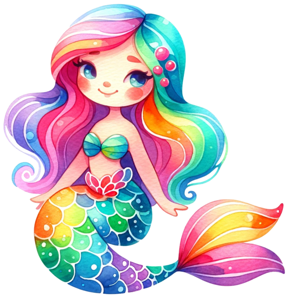 AI generated Watercolor mermaid fantasy Colorful character illustration AI Generative png