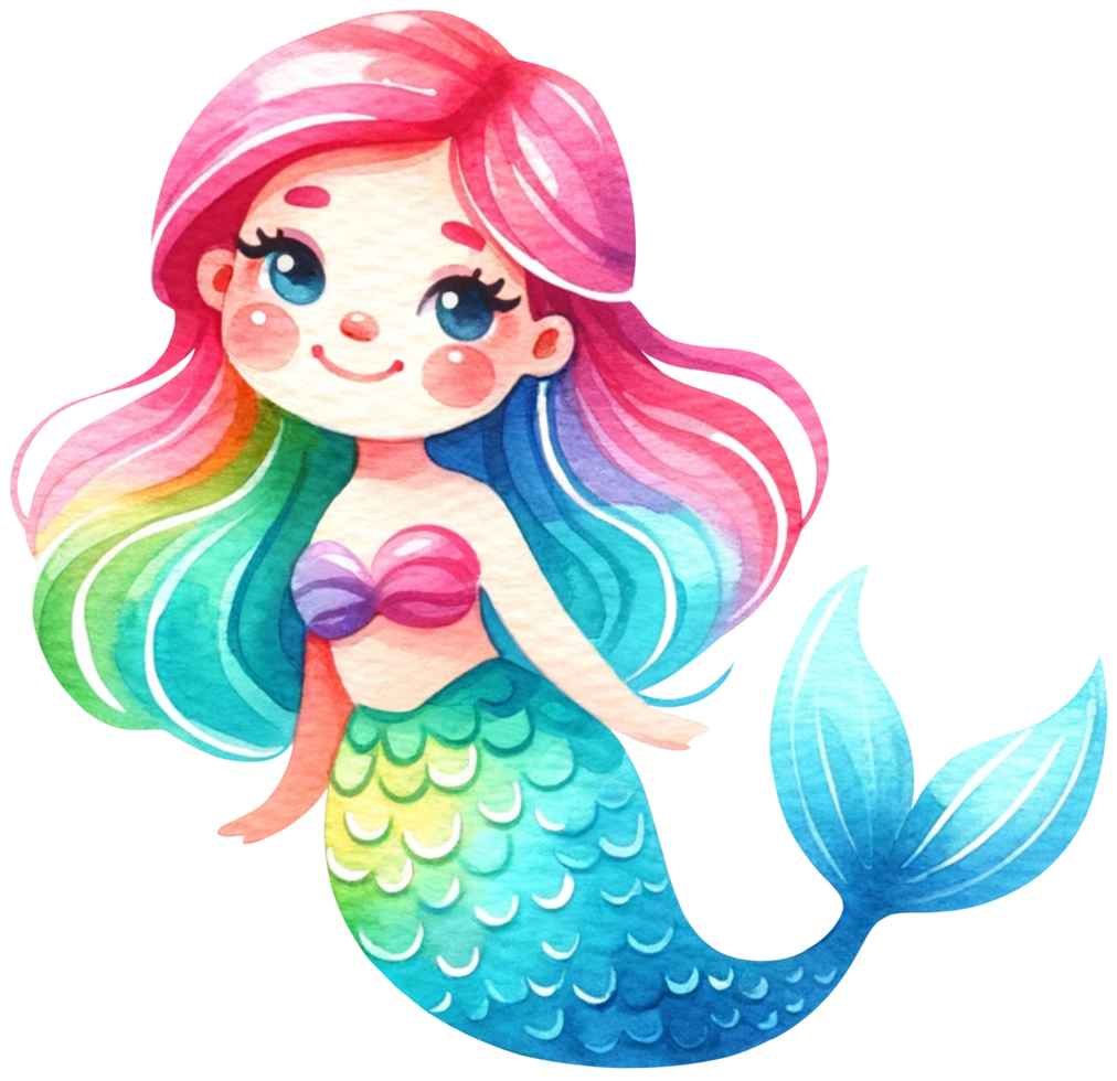 AI generated Watercolor mermaid fantasy Colorful character illustration AI Generative png