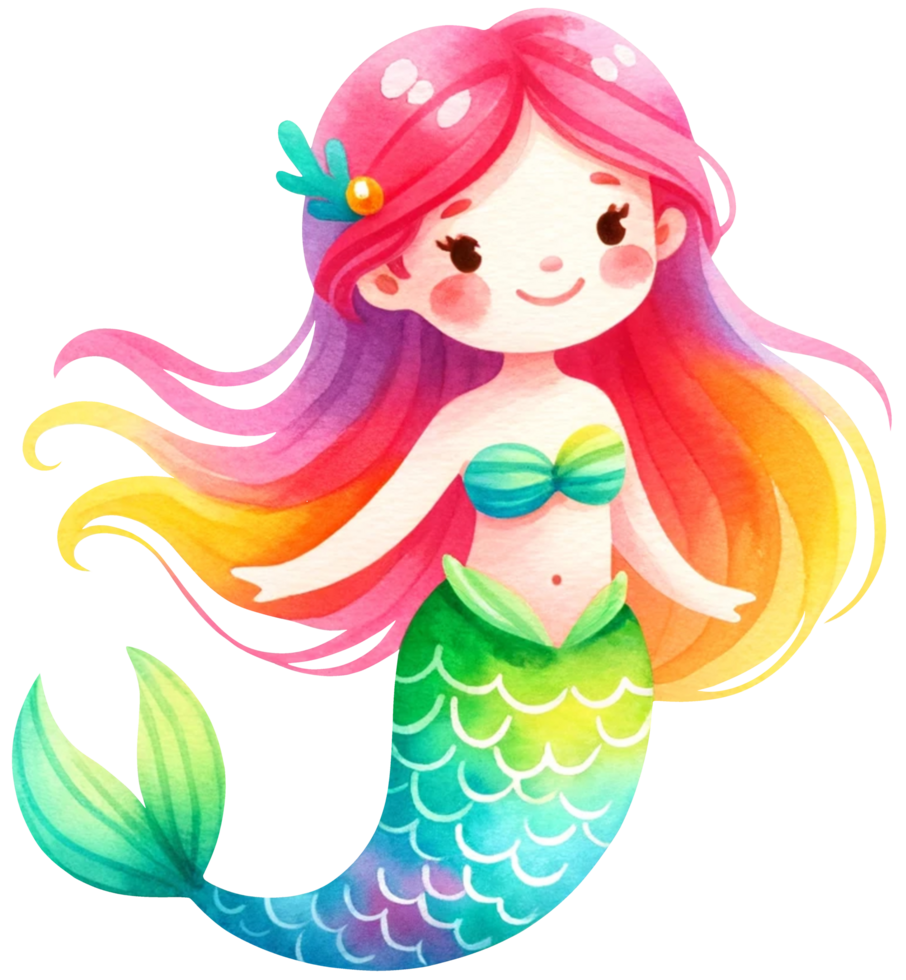 AI generated Watercolor mermaid fantasy Colorful character illustration AI Generative png