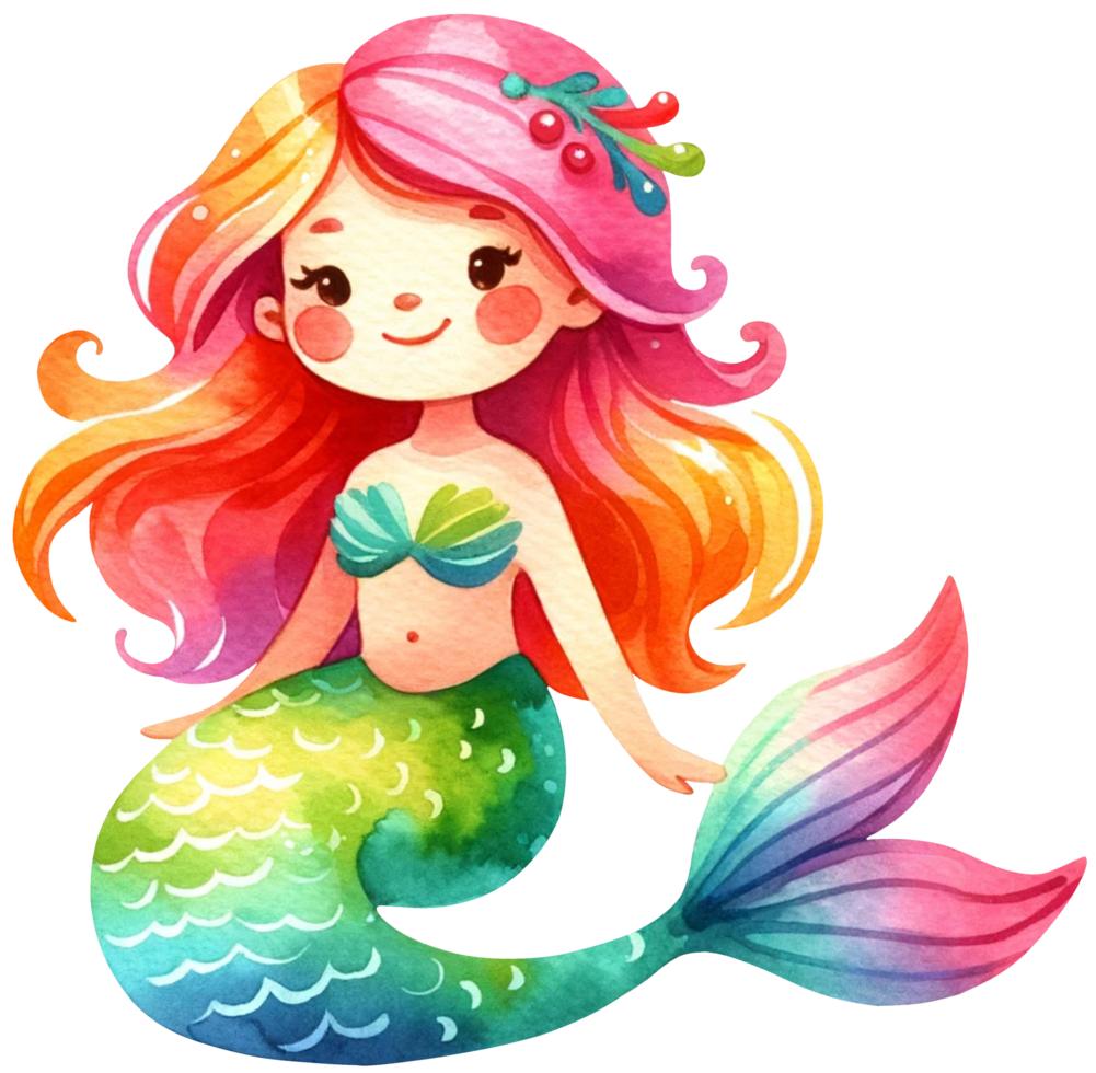 AI generated Watercolor mermaid fantasy Colorful character illustration AI Generative png