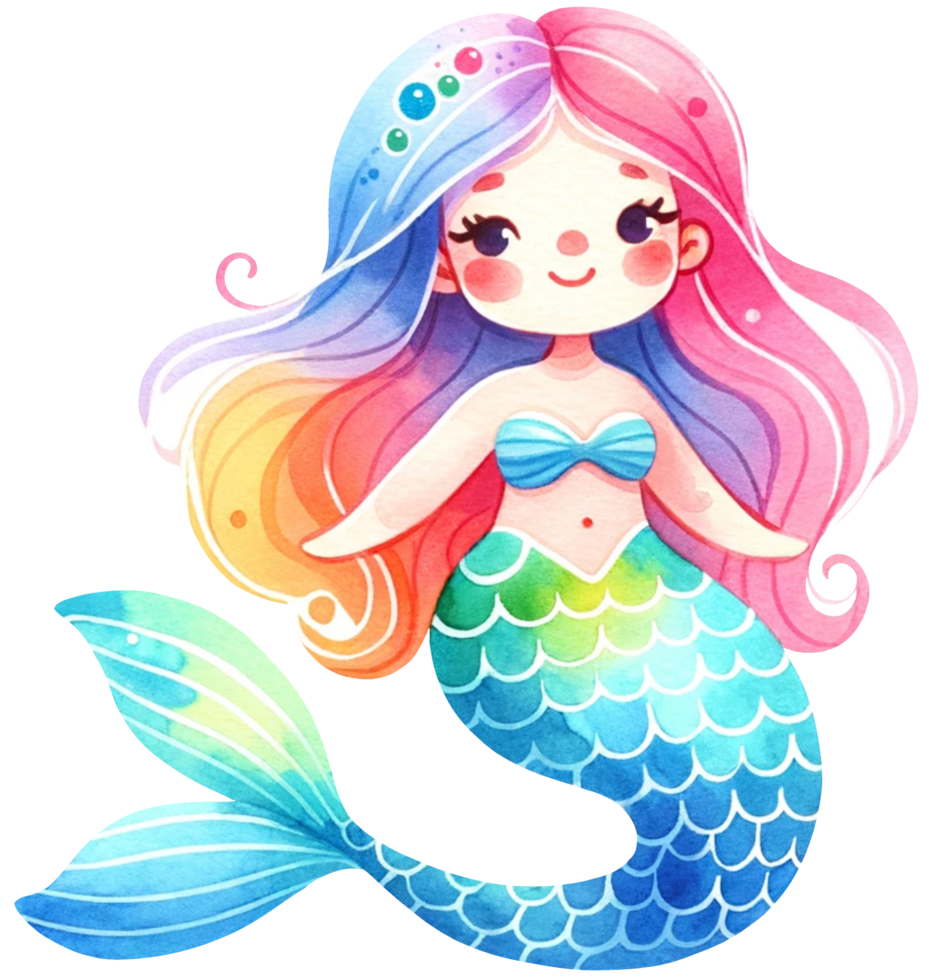 AI generated Watercolor mermaid fantasy Colorful character illustration AI Generative png