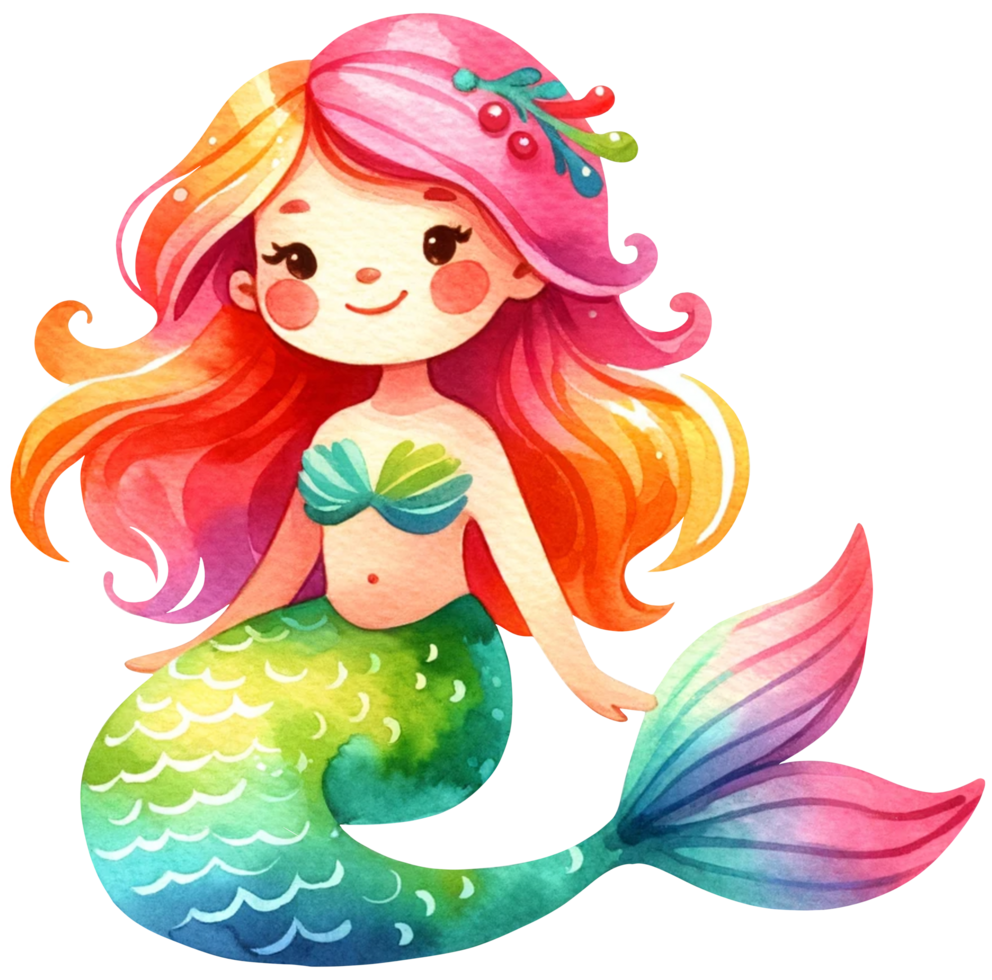 AI generated Watercolor mermaid fantasy Colorful character illustration AI Generative png