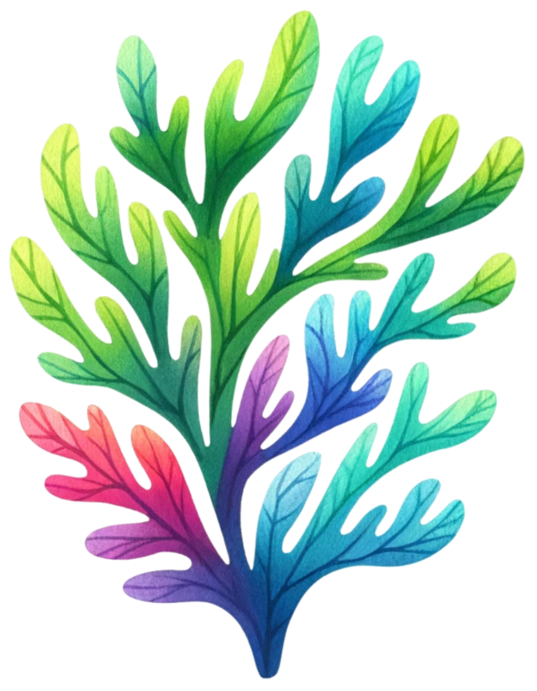 AI generated Colorful seaweed ocean flora watercolor illustration AI Generative png