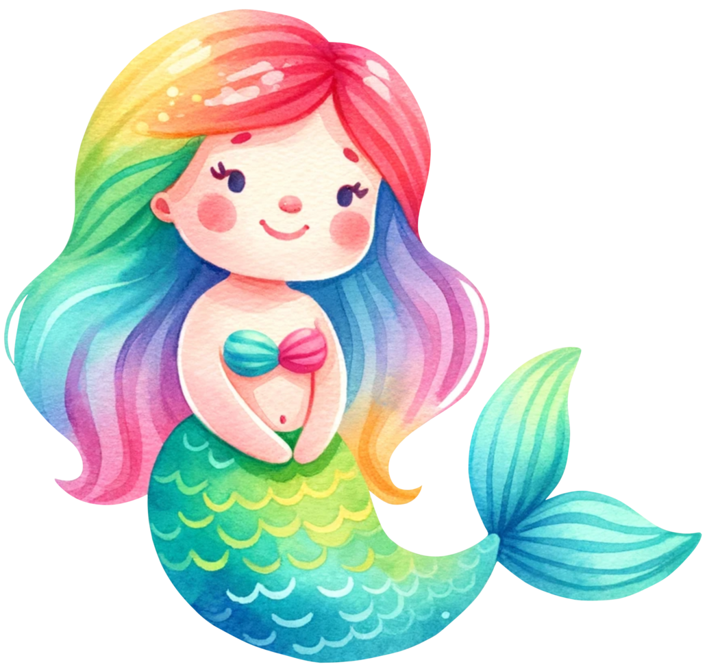 AI generated Watercolor mermaid fantasy Colorful character illustration AI Generative png