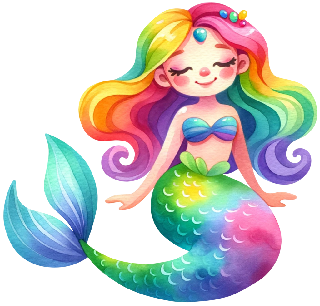 AI generated Watercolor mermaid fantasy Colorful character illustration AI Generative png