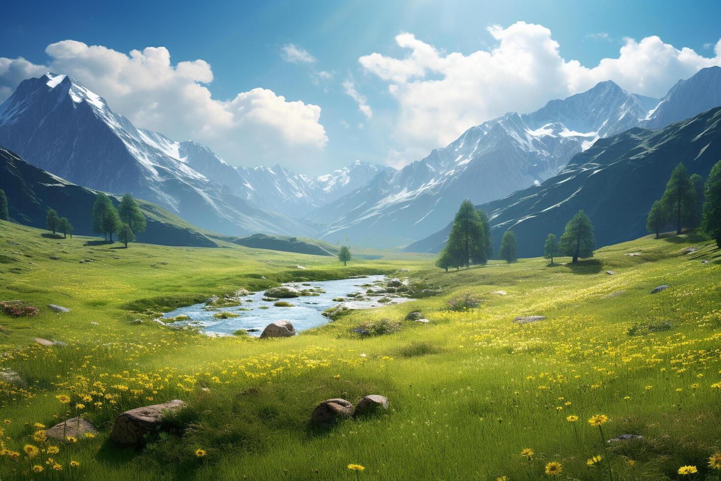 AI generated spring day beautiful landscape background photo