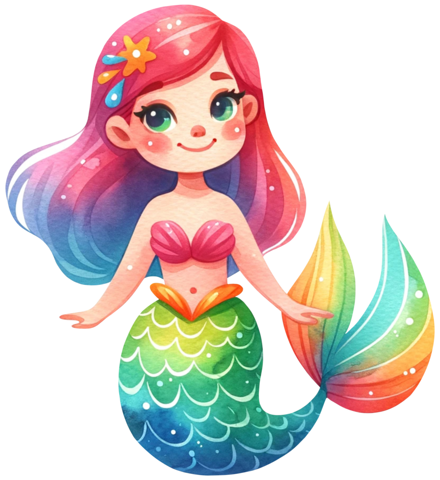 AI generated Watercolor mermaid fantasy Colorful character illustration AI Generative png
