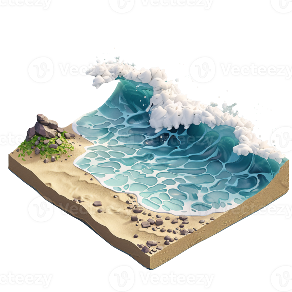 ai gerado isométrico tropical paraíso com Palma árvores, e de praia ilustração png