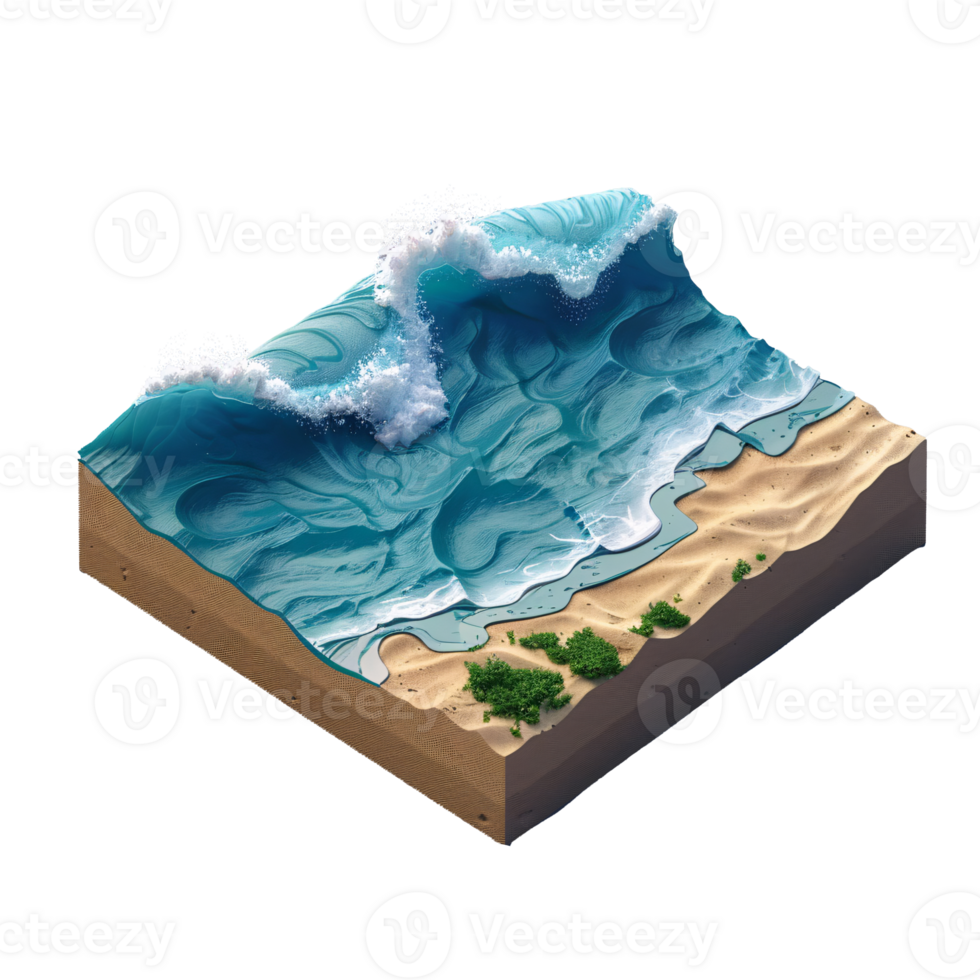AI generated isometric Tropical Paradise with Palm Trees, and Beach Illustration png