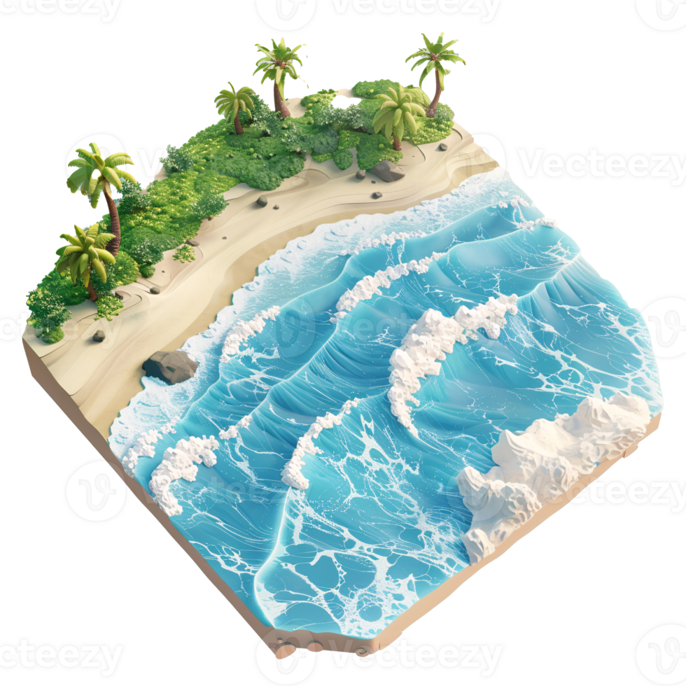 AI generated isometric Tropical Paradise with Palm Trees, and Beach Illustration png