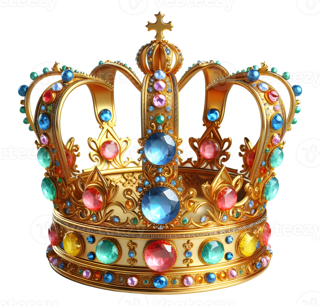AI generated Gorgeous jeweled king crown png queen crown png royal coronation crown png diamond crown png jeweled crown png king crown transparent background
