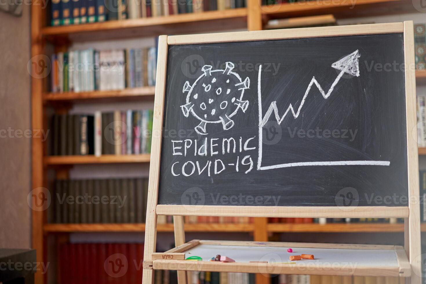 Outbreak Warning. written white chalk on blackboard in connection with epidemic of coronavirus worldwide. photo