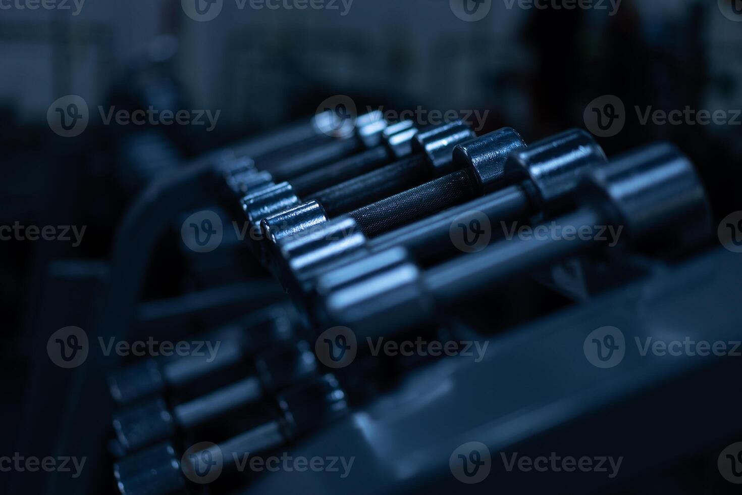 Gym. Metal dumbbells in a row Sport and fitness concept photo