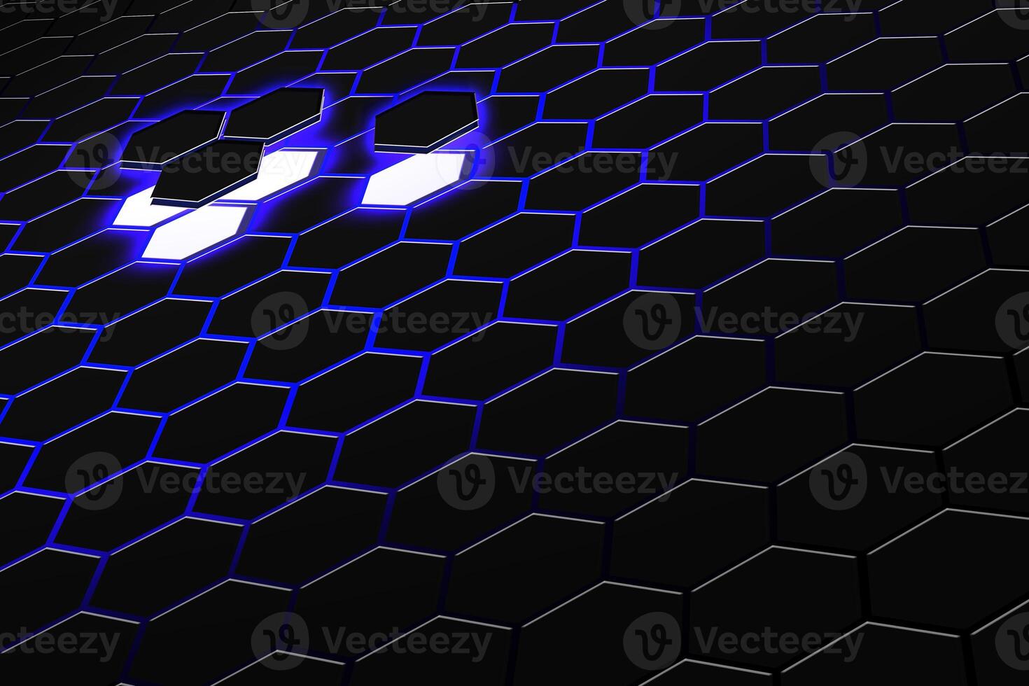 Abstract 3d rendering of futuristic surface with hexagons. Blue sci-fi background. photo