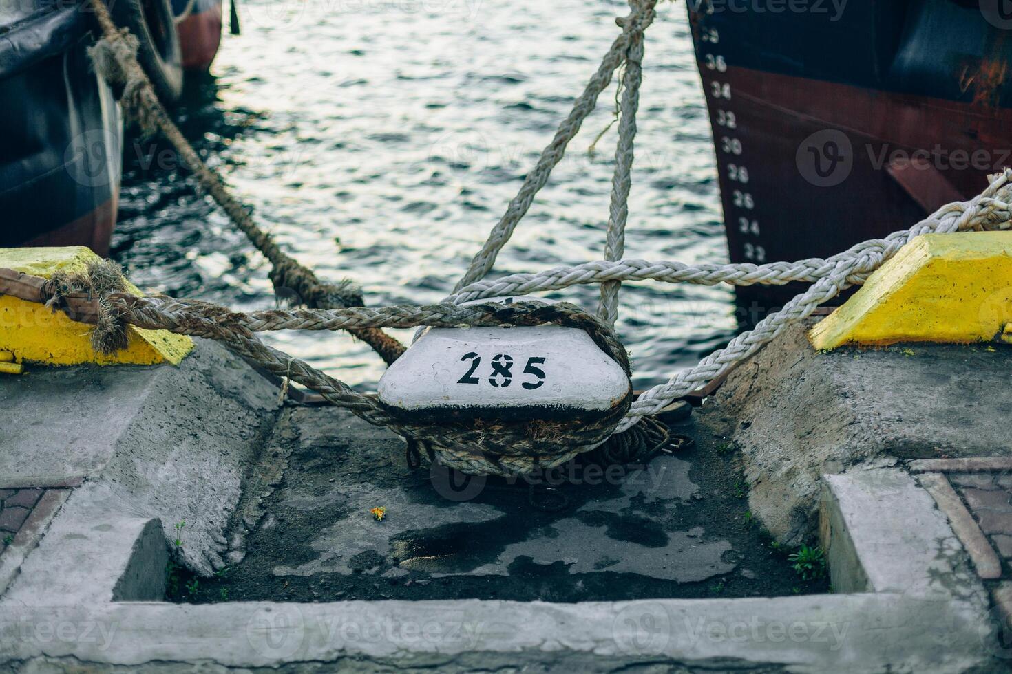 Close Up of Boat Rope Tied on Figure Eight Cleat Hitch photo