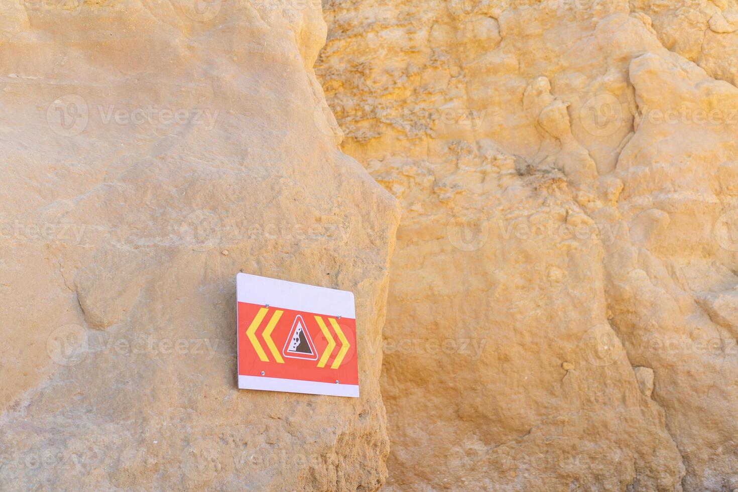 sign with warning of danger of collapsing cliffs photo