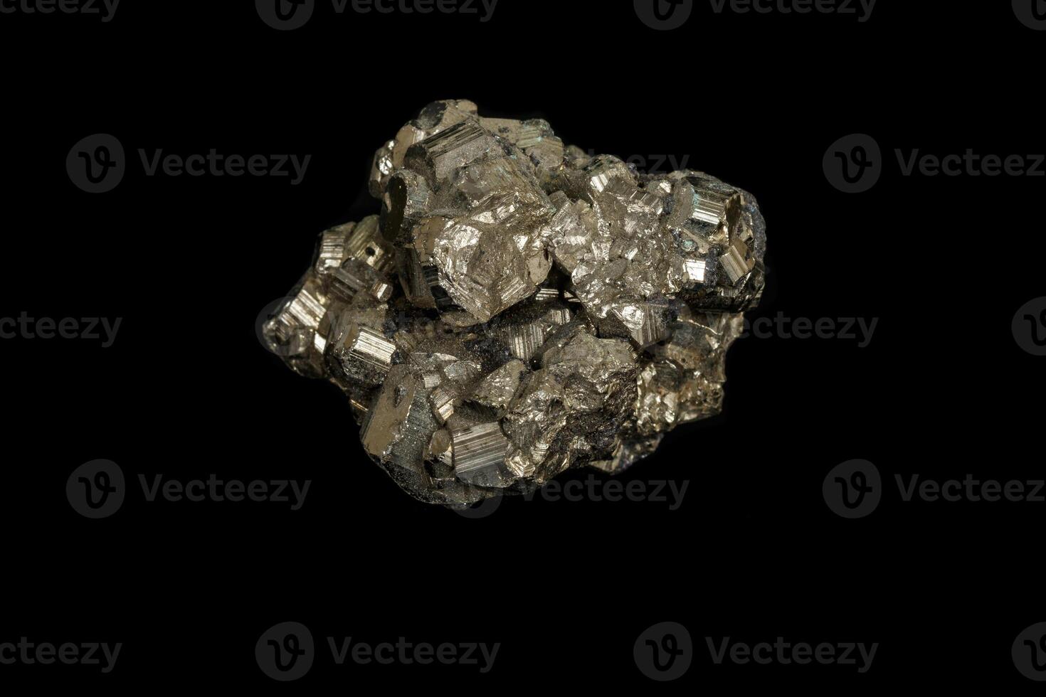 Macro mineral stone Pyrite on a black background photo