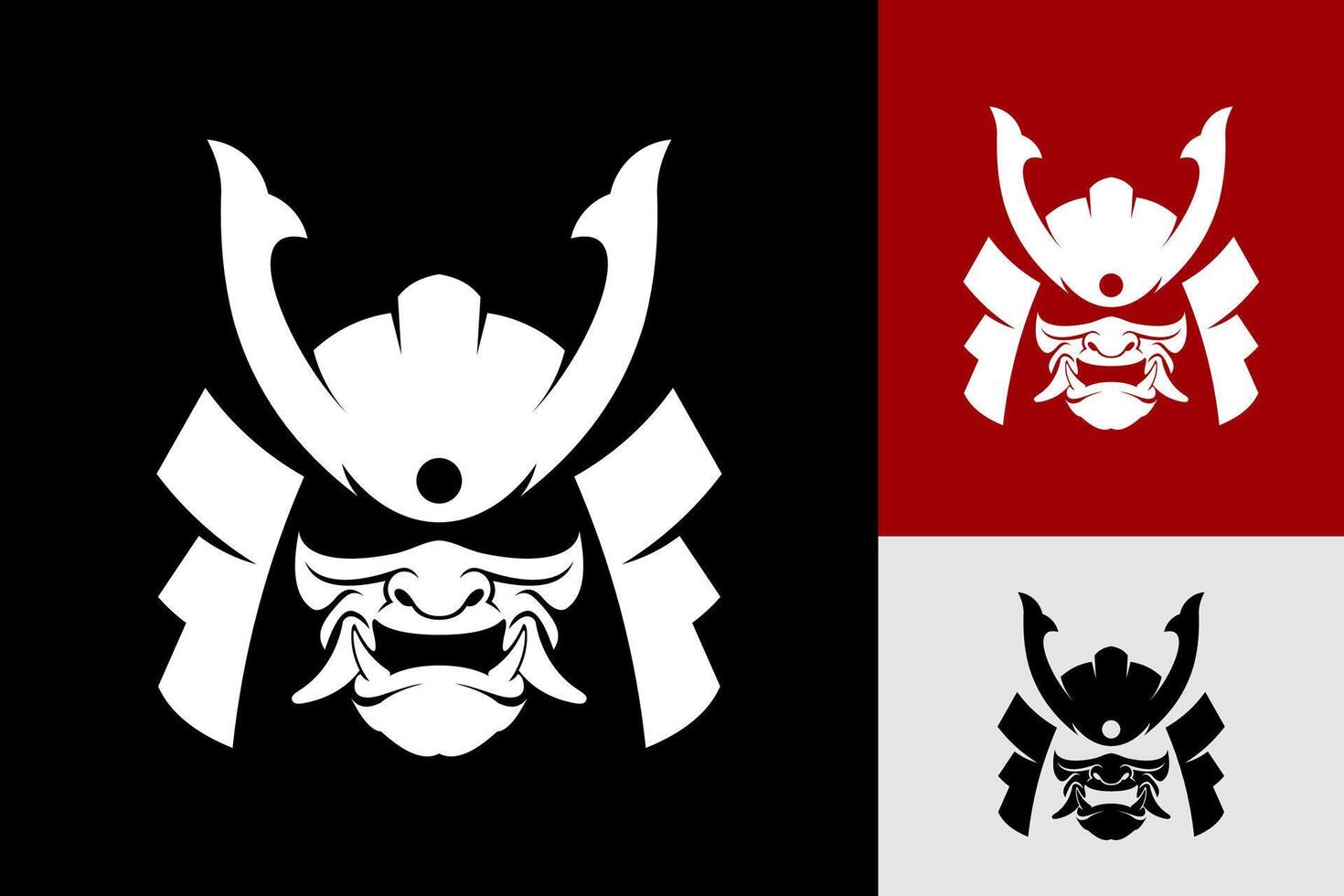 Silhouette Samurai Helmet Oni Mask Logo Design vector