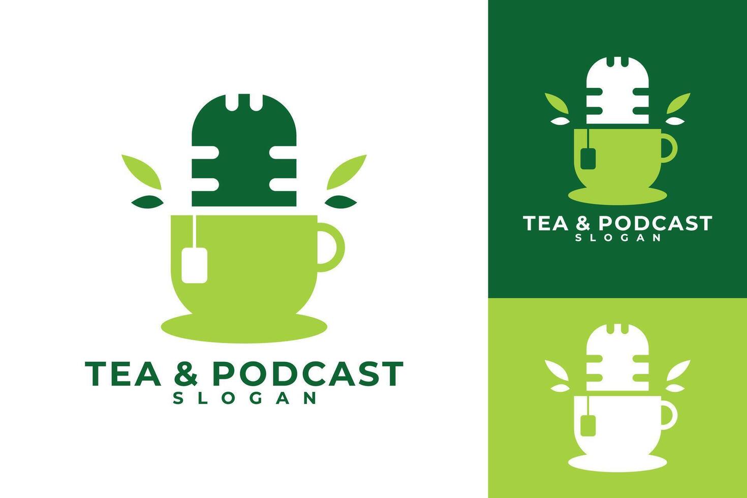 taza de té podcast logo diseño vector