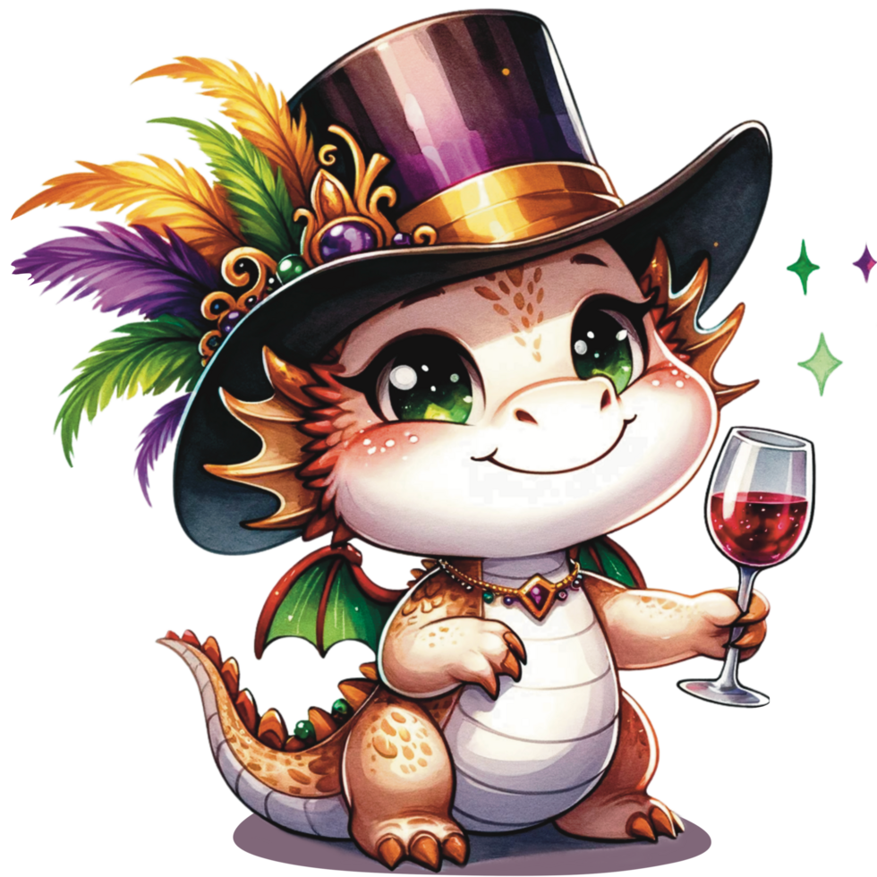 AI generated Mardi gras festive cute baby dragon PNG file