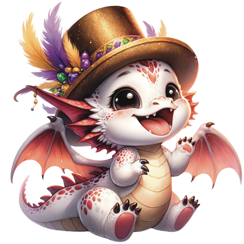 AI generated Mardi gras festive cute baby dragon PNG file