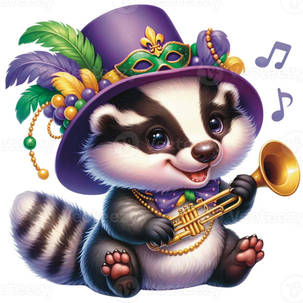 AI generated Cute Mardi Gras, Cute animal Mardi Gras, Mardi Gras festival PNG, cute animal playing music png