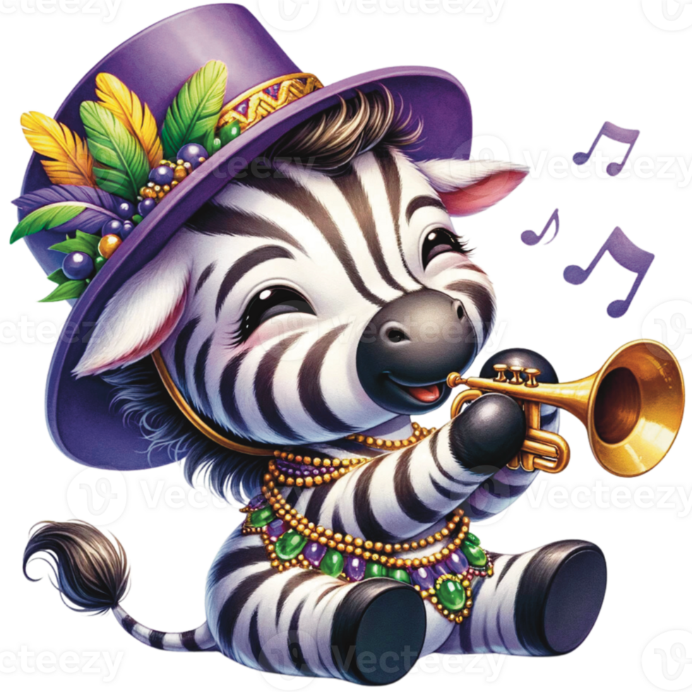 AI generated Cute Mardi Gras, Cute animal Mardi Gras, Mardi Gras festival PNG, cute animal playing music png