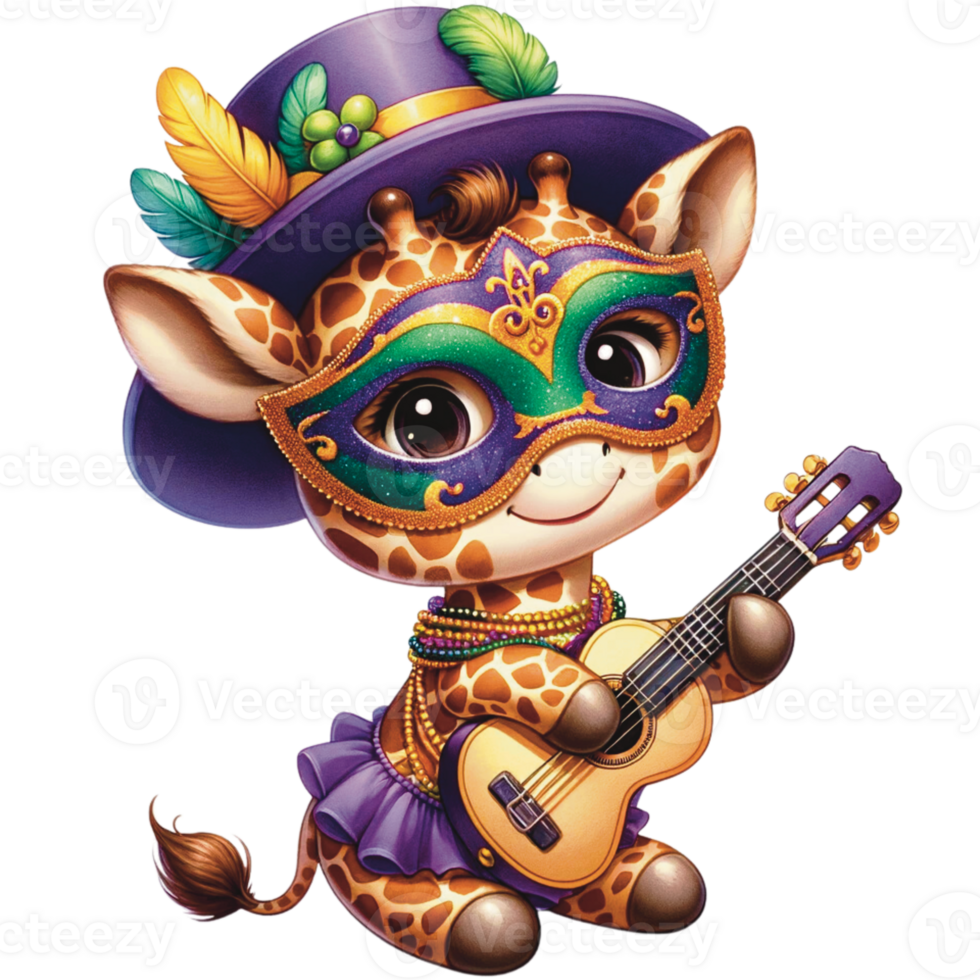 AI generated Cute Mardi Gras, Cute animal Mardi Gras, Mardi Gras festival PNG, cute animal playing music png