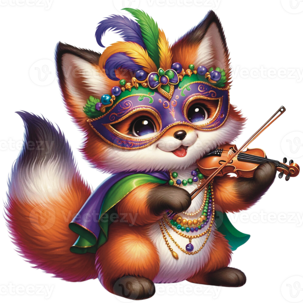 AI generated Cute Mardi Gras, Cute animal Mardi Gras, Mardi Gras festival PNG, cute animal playing music png