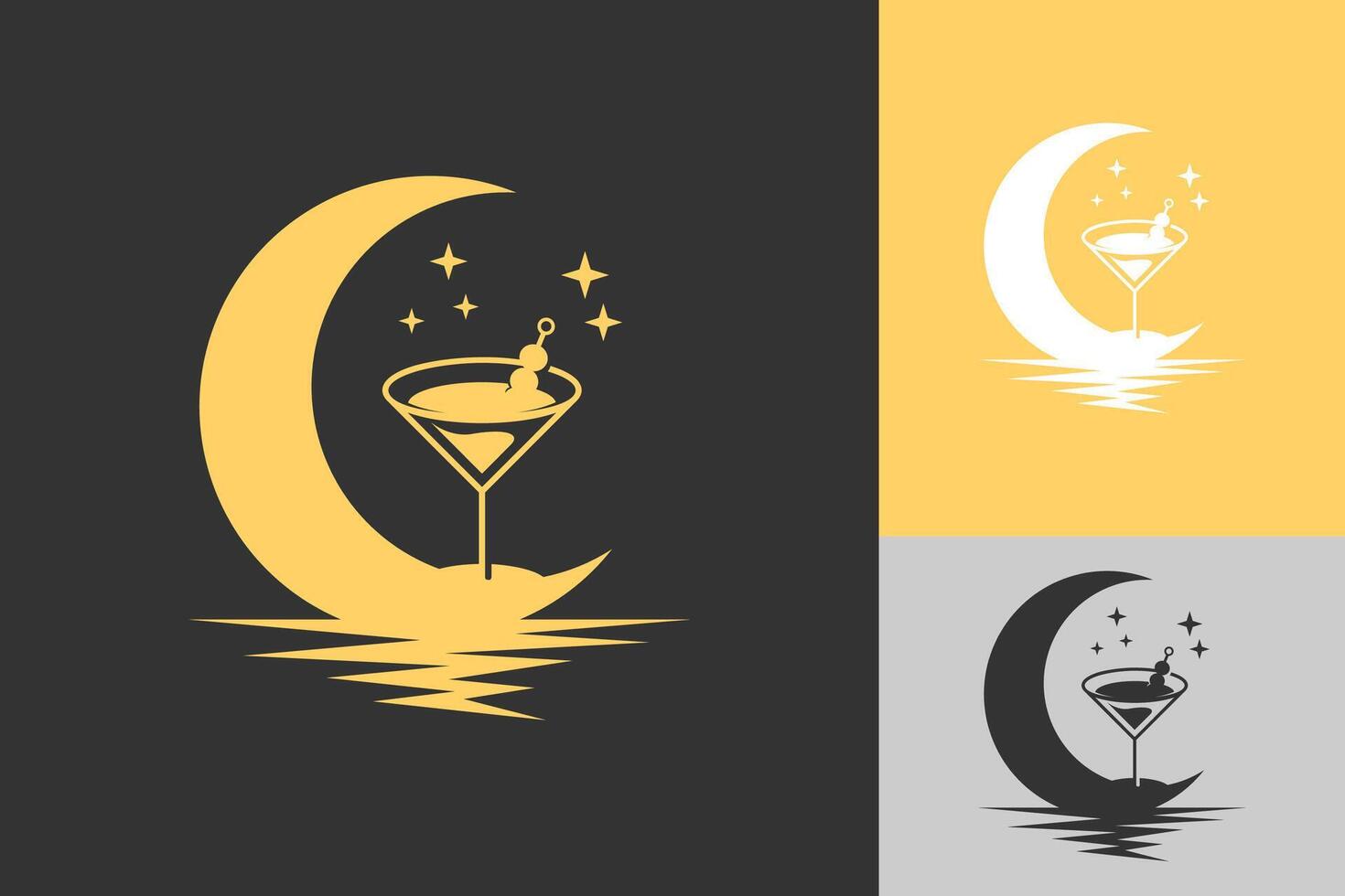 Crescent and Cocktail Vector Logo Design