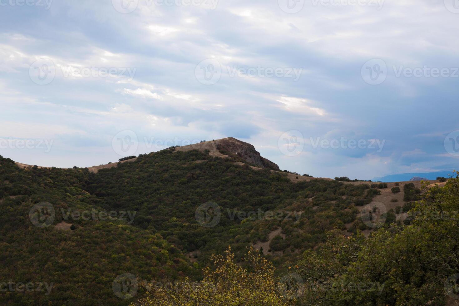 mountain peak with greenery on the sky background photo