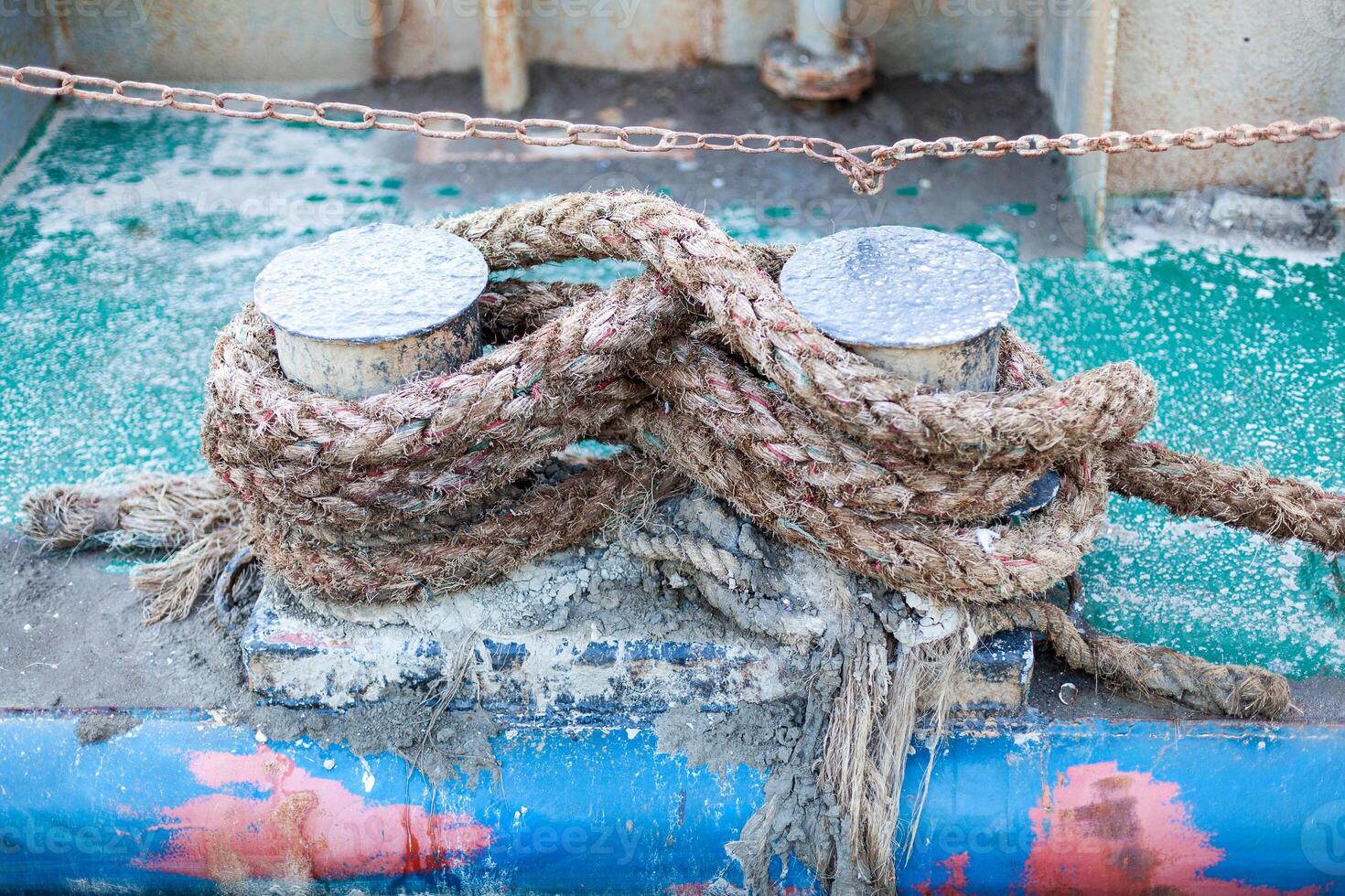 Close Up of Boat Rope Tied on Figure Eight Cleat Hitch photo